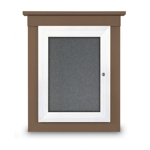 72"x48" 3-Door Enclosed Letterboard, Header, Burgundy/Lt Oak